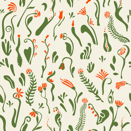 Botanical floral seamless pattern, delicate, fancy light background with wild abstract flowersのイラスト素材