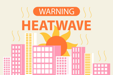 Heat wave warning for hot temperatures. Summer city suffers from the heatのイラスト素材