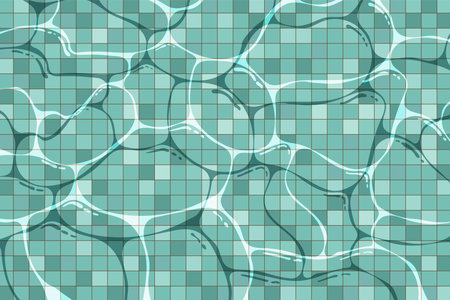 Swimming pool, cartoon background, flat pattern in tile, texture of water surface, summer retro illustration tamplateのイラスト素材