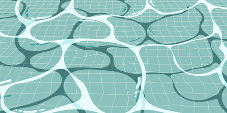 Water surface in swimming pool, in perspective, vector cartoon illustration, blue backgroundのイラスト素材