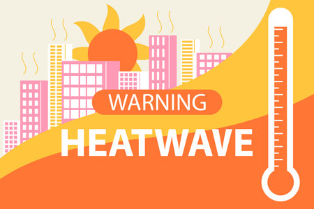 Heat wave warning for hot temperatures. Summer city suffers from the heatのイラスト素材