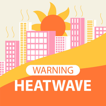 Heat wave warning for hot temperatures. Summer city suffers from the heatのイラスト素材
