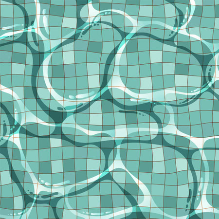 Swimming pool, cartoon background, flat pattern in tile, texture of water surface, summer retro illustration tamplateのイラスト素材
