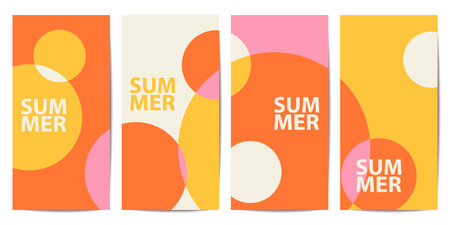 Abstract vertical summer banner, groovy geometric background, textured retro poster set, card, stories, flyer templateのイラスト素材