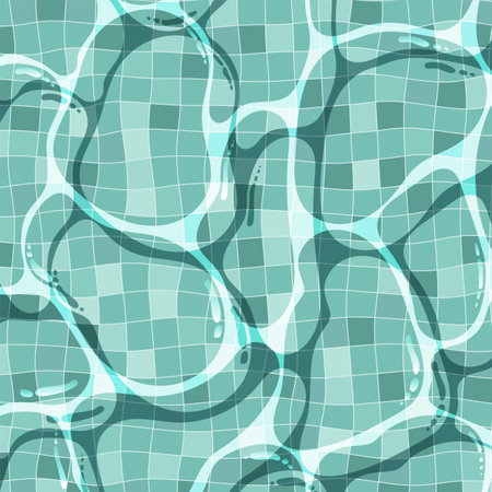 Swimming pool, cartoon background, flat pattern in tile, texture of water surface, summer retro illustration tamplateのイラスト素材