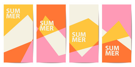 Abstract vertical summer banner, groovy geometric background, textured retro poster set, card, stories, flyer templateのイラスト素材