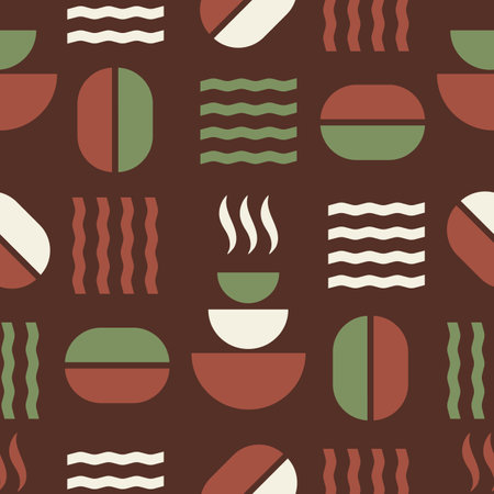 Coffee Seamless Pattern in minimalistic style, Bauhaus geometric background, decorative print with abstract shapes for coffee shop, cafe, foodのイラスト素材