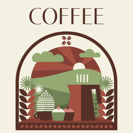 Coffee abstract geometric illustration in minimal retro style. Design template for branding banner, cover, poster. Vector illustrationのイラスト素材