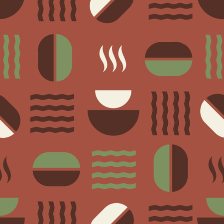 Coffee Seamless Pattern in minimalistic style, Bauhaus geometric background, decorative print with abstract shapes for coffee shop, cafe, foodのイラスト素材