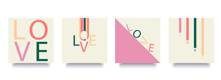 Valentine's Day postcards, modern simple minimalistic design, geometric poster, print, invitation template,のイラスト素材