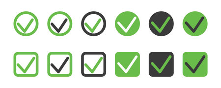 Check mark icon set. Checkmarks and confirm. Check marks for agreement, vote, confirmation, choise. Vector illustration.のイラスト素材