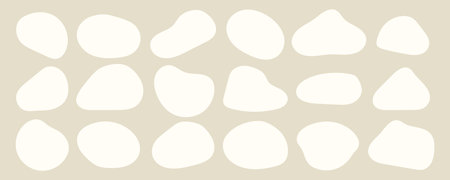 Set of liquid organic shapes, irregular form in white colors. Simple freeform, asymmetric blob. Random deformed abstract figures. Modern uneven blotsのイラスト素材