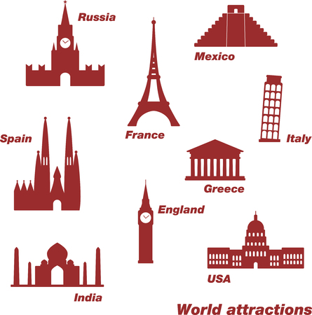 World attractions. Icons of most popular sightsのイラスト素材