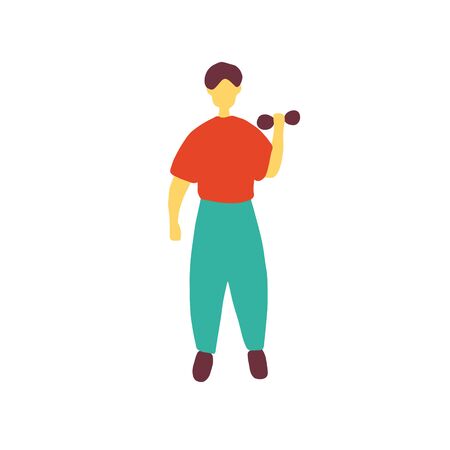 Fitness man doing exercise. Healthy lifestyle. Doodle flat vector illustration.のイラスト素材