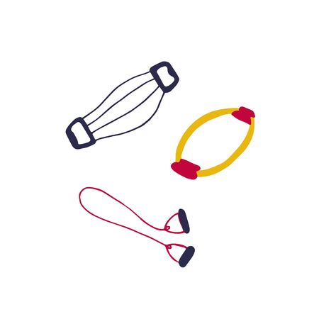 Training expander, tubular expander, isotonic ring. Sports training equipment. Hand drawn vector graphic.のイラスト素材