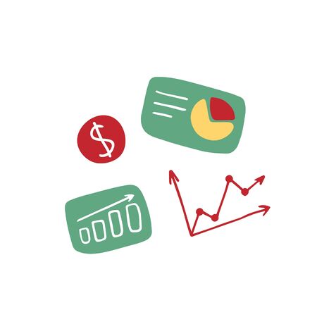 Business doodle icons. Graph, diagram chart. Hand drawn vector illustration.のイラスト素材