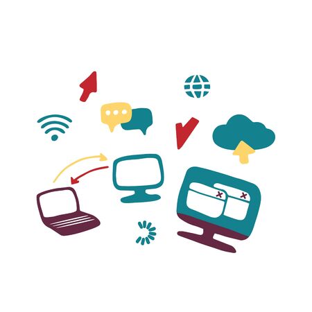 Internet and web icons. Hand drawn vector doodlesのイラスト素材
