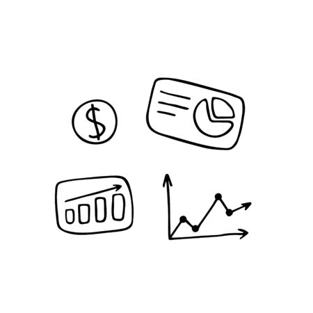 Doodle business icons. Graph diagram chart. Hand drawn vector illustration.のイラスト素材