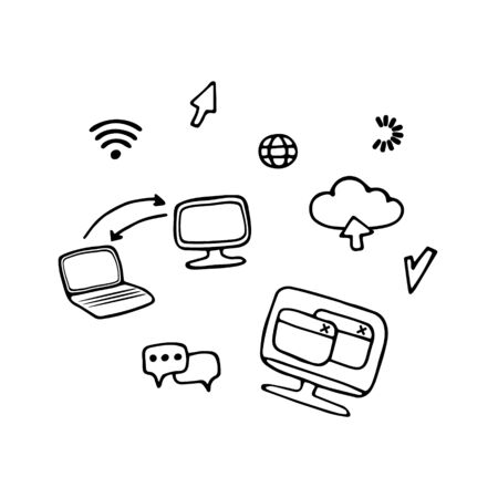Internet and web icons. Hand drawn vector doodlesのイラスト素材