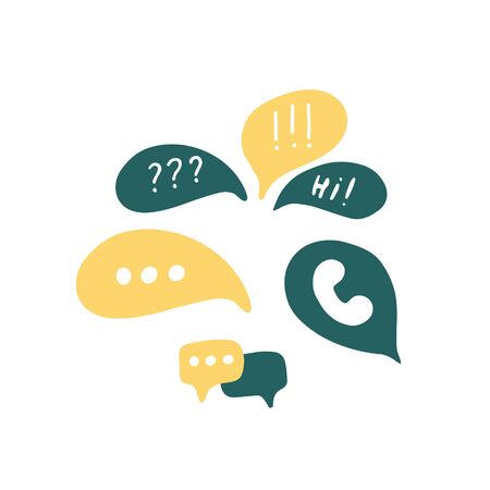 Speech Bubble Doodle Set. Hand Drawn Sketch Chat Message Icon Isolated on White Background. Vector Illustration.のイラスト素材