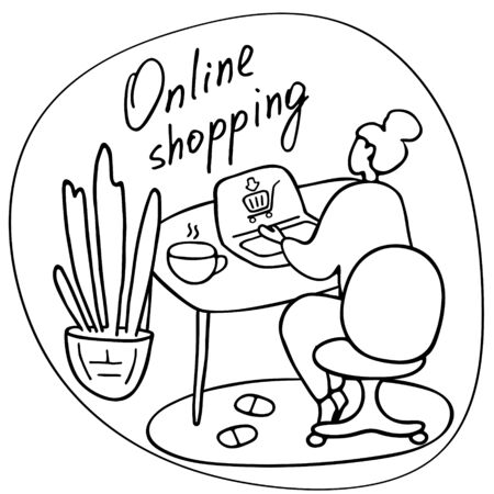 E-commerce buyer. Internet items. Online shopping concept. Hand drawn vector illustration.のイラスト素材