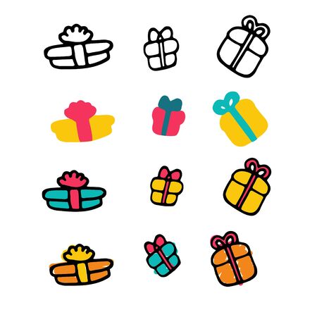 Hand-drawn gift packages icons. Doodle gifts. Vectorのイラスト素材