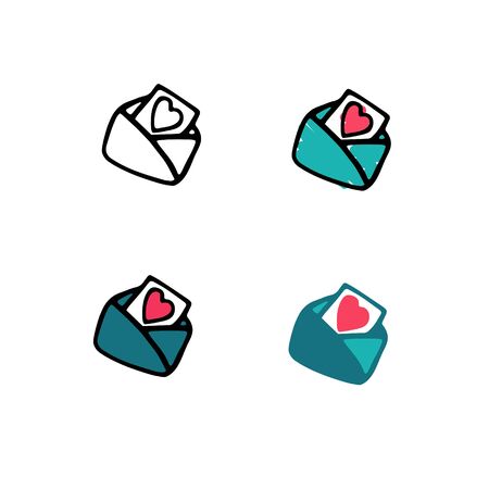 Hand-drawn envelopes with a heart. Illustration for romantic designs, Valentines Day, for a wedding. Vectorのイラスト素材