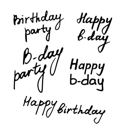 Hand-written birthday phrases. Hand-drawn signatures. Vector illustrationのイラスト素材