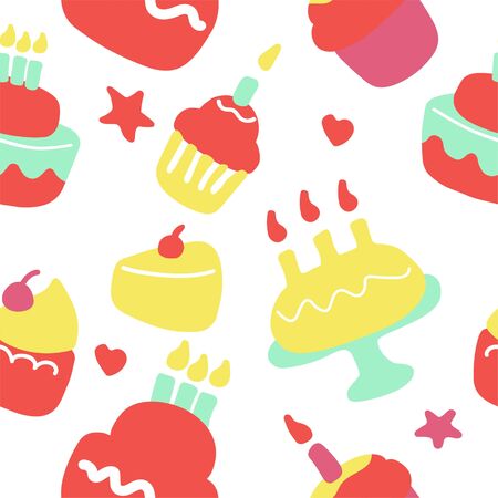 Hand-drawn birthday icon set. Celebration seamless pattern. Vector graphicのイラスト素材