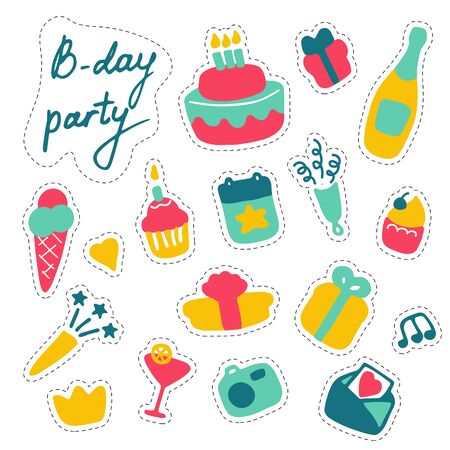 Sticker pack. Birthday party wedding. Hand-drawn icons Vector graphicsのイラスト素材