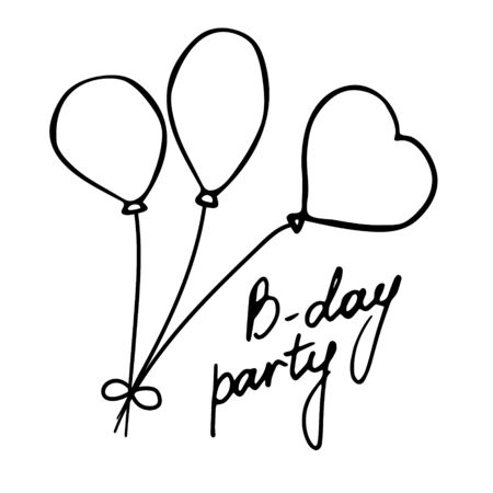 Birthday party. Poster banner postcard for the holiday. Balloons and inscription. Vector graphicsのイラスト素材