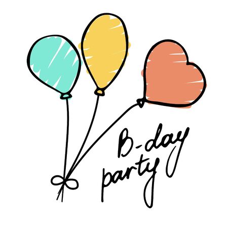 Birthday party. Poster banner postcard for the holiday. Balloons and inscription. Vector graphicsのイラスト素材