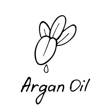 Argan butter. Cosmetic ingredient. Nutritional oil for skin care. Hand-drawn icon of argan nut. Vector illustration.のイラスト素材