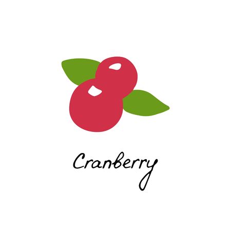 Hand drawn cranberry logo for print and web. Berry icon and raspberry inscription. Vector illustrationのイラスト素材