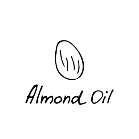 Almond oil. Cosmetic ingredient. Nutritional oil for skin care. Hand-drawn icon of almond nut. Vector illustrationのイラスト素材