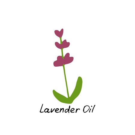 Lavender essential oil logo. Aromatherapy logo. Hand drawn Icon with hand written inscription. Aromatherapy, perfumery, cosmetics, spa logoのイラスト素材