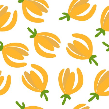 Tropical flower - ylang-ylang Cananga. Seamless pattern. Hand drawn element for print and web. Vector illustrationのイラスト素材