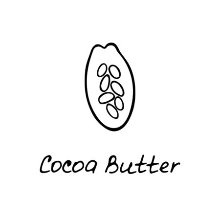 Cocoa butter. Cosmetic ingredient. Nutritional oil for skin care. Hand-drawn icon of cocoa bean. Vector illustration.のイラスト素材