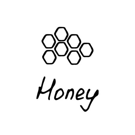 Honey logo. Hand drawn icon and hand written inscription. Vector illustration.のイラスト素材