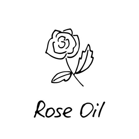 Rose oil logo for cosmetic and parfume design. Hand drawn rose label for web and print. Vector illustration.のイラスト素材