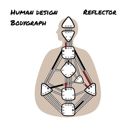 Reflector. Human Design BodyGraph. Nine colored energy centers. Hand drawn graphicのイラスト素材