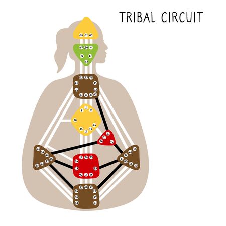 Tribal Circuitry. Human Design BodyGraph. Hand drawn bodygraph chart design. Vector illustrationのイラスト素材