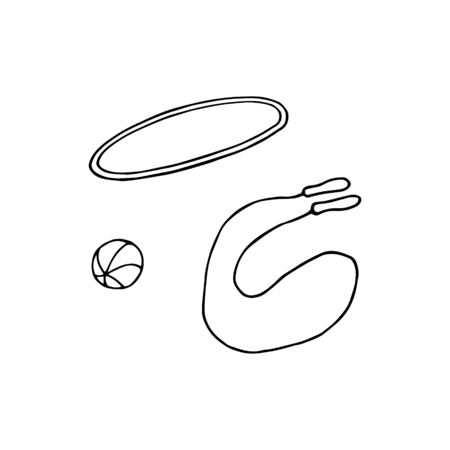 Hoop, jump rope, ball icons. Simple hand drawn icon set. Vector graphic.のイラスト素材