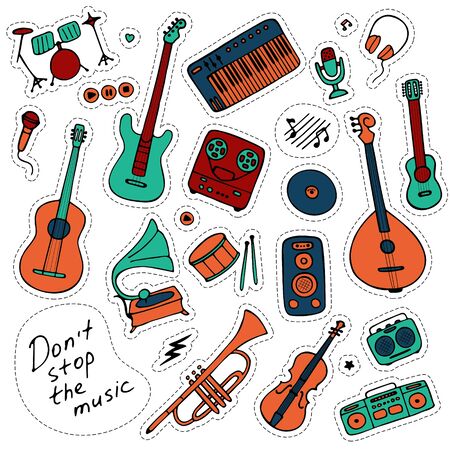 Musical sticker pack. Hand-drawn musical icons. Print icons and digital. Vector graphicsのイラスト素材