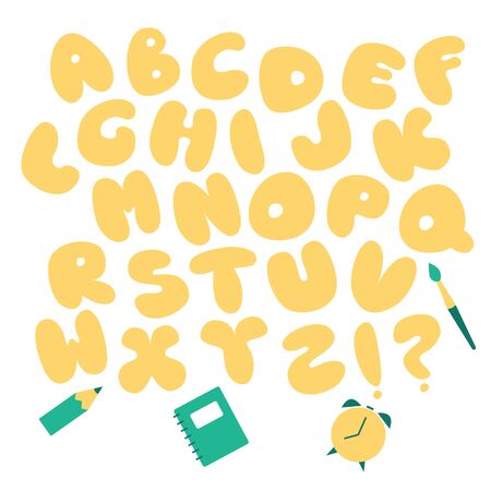 Kids alphabet. A set of chubby letters for children s books, coloring books, postcards, banners. Vector illustrationのイラスト素材