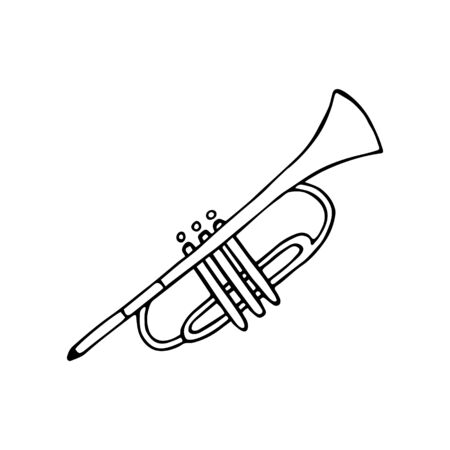 Single trumpet icon. A wind instrument. Icon for print and digital. A hand-drawn symbol of the trumpet. Vector graphicsのイラスト素材