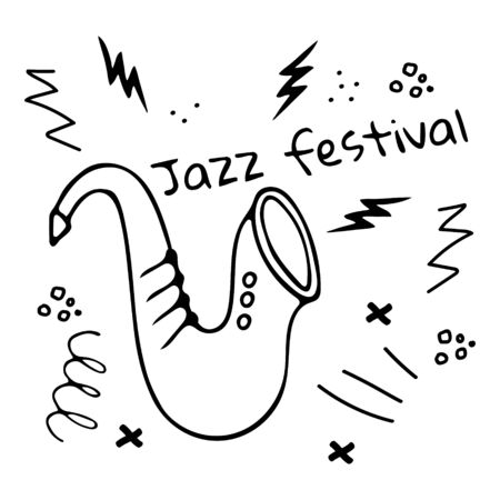 Hand drawn saxophone icon. Inscription Jazz festival. Vector illustrationのイラスト素材