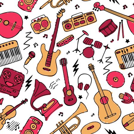 Hand drawn musical icon set. Seamless pattern for fabric and wallpaper. Vector graphicのイラスト素材
