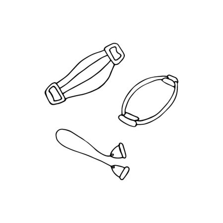 Training expander, tubular expander, isotonic ring. Sports training equipment. Hand drawn vector graphic.のイラスト素材