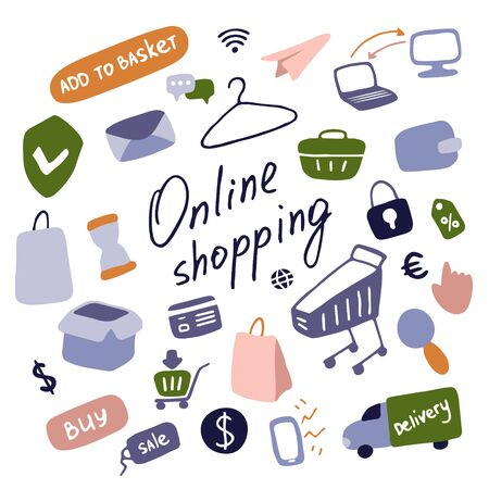 Online shopping icon set. E-commerce flat signs. Vector illustration.のイラスト素材